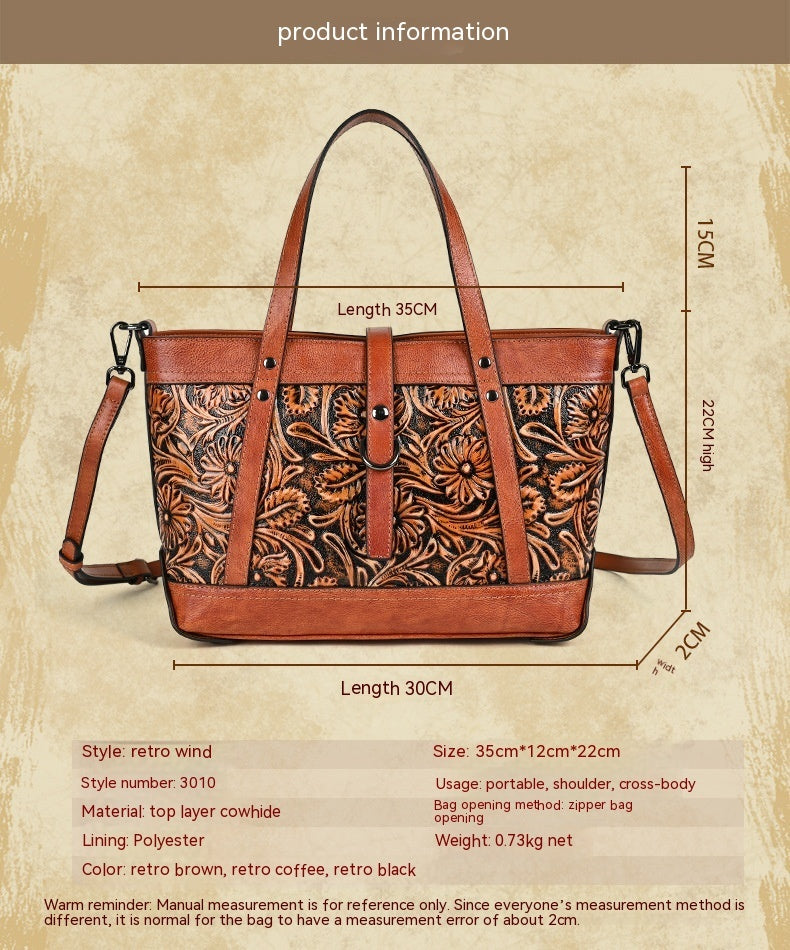 First Layer Cowhide Skeleton-skin Hand Carved Bag