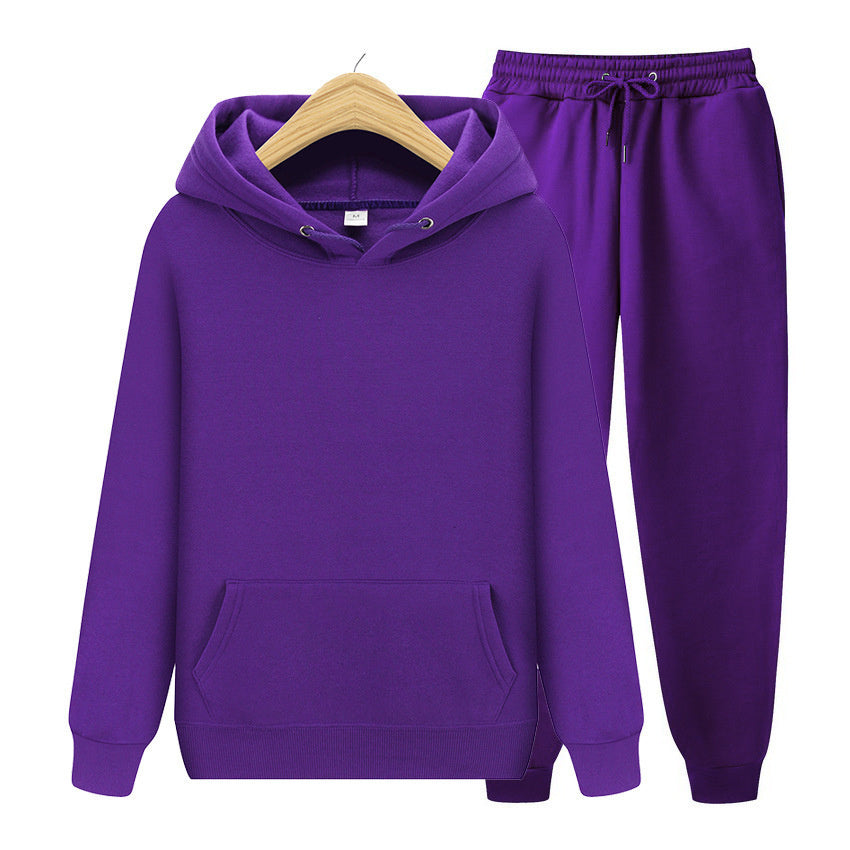 Men's Sports Ribbed Cuffs Hem Hooded Solid Color Pullover Sweater Set