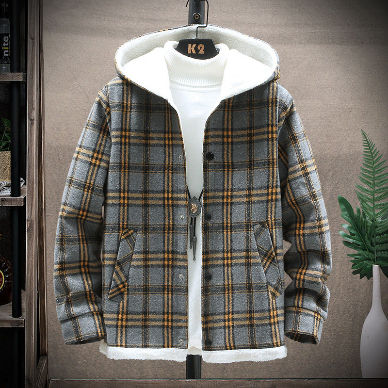 Men's Casual Hooded Cashmere Fleece Cotton Jacket Thickened Jacket Youth Coat