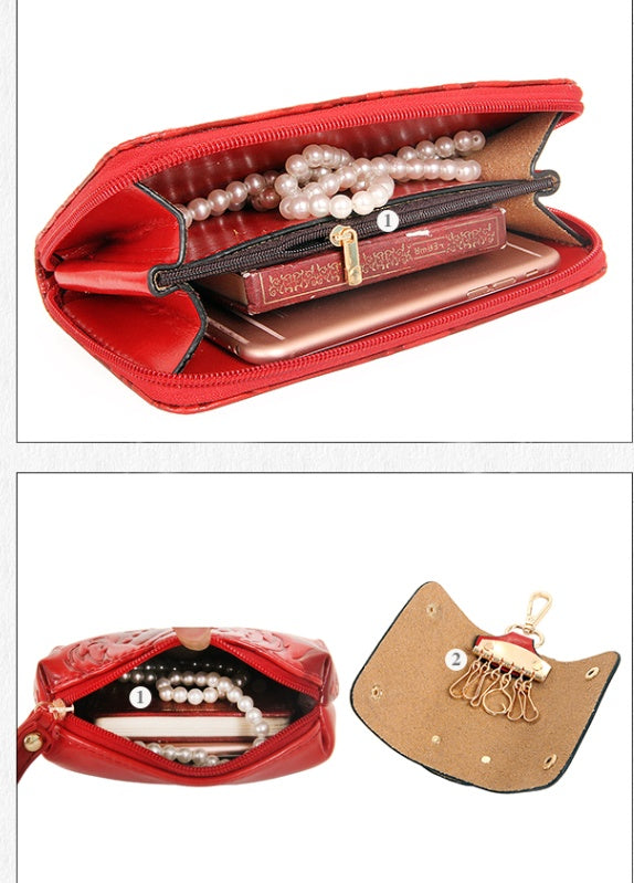 National wind embossed pure color mother bag six-piece rose women's Messenger bag