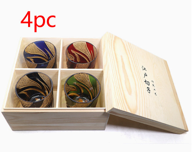 Jinzhi Japanese-style Jianghu Crystal Glass Rewell Cup Hand Carved Whiskey Shot Glass Retro