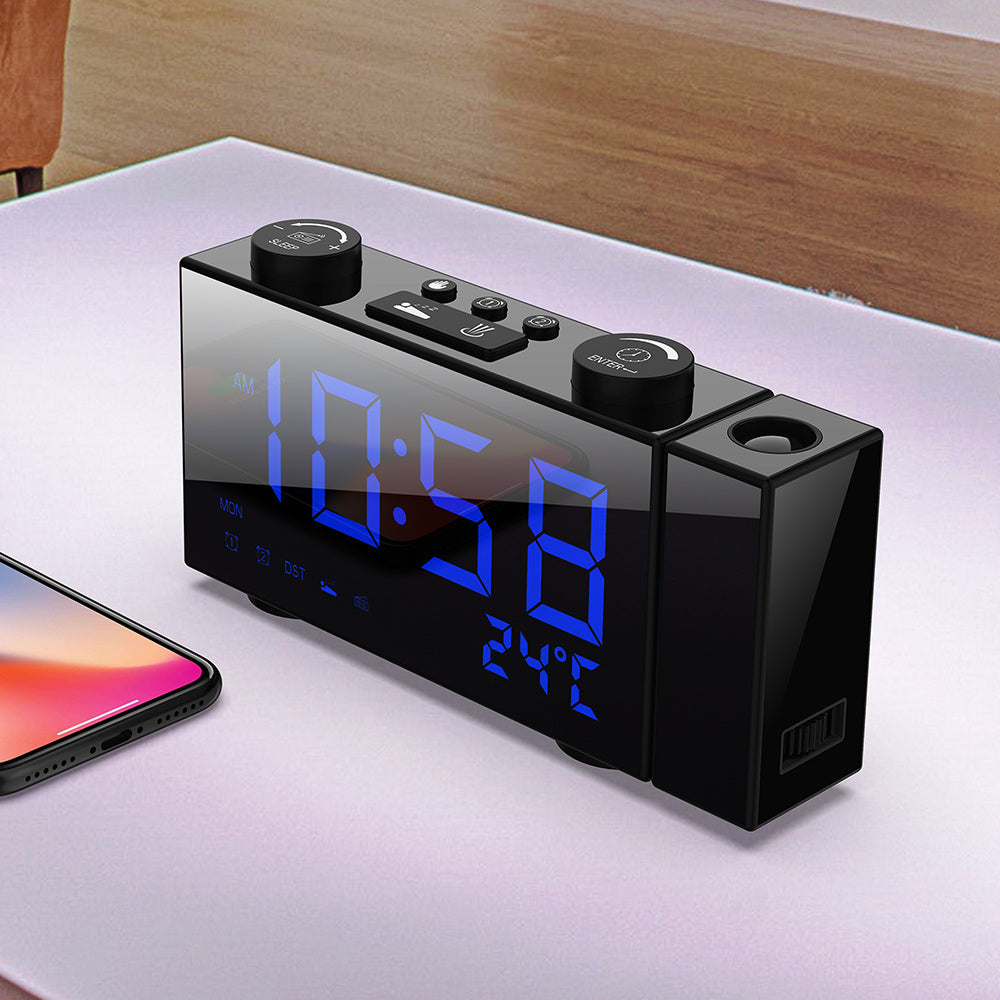 FM Radio Projection Alarm Clock With Digital Display USB Charging Electronic Clock With Temperature Display