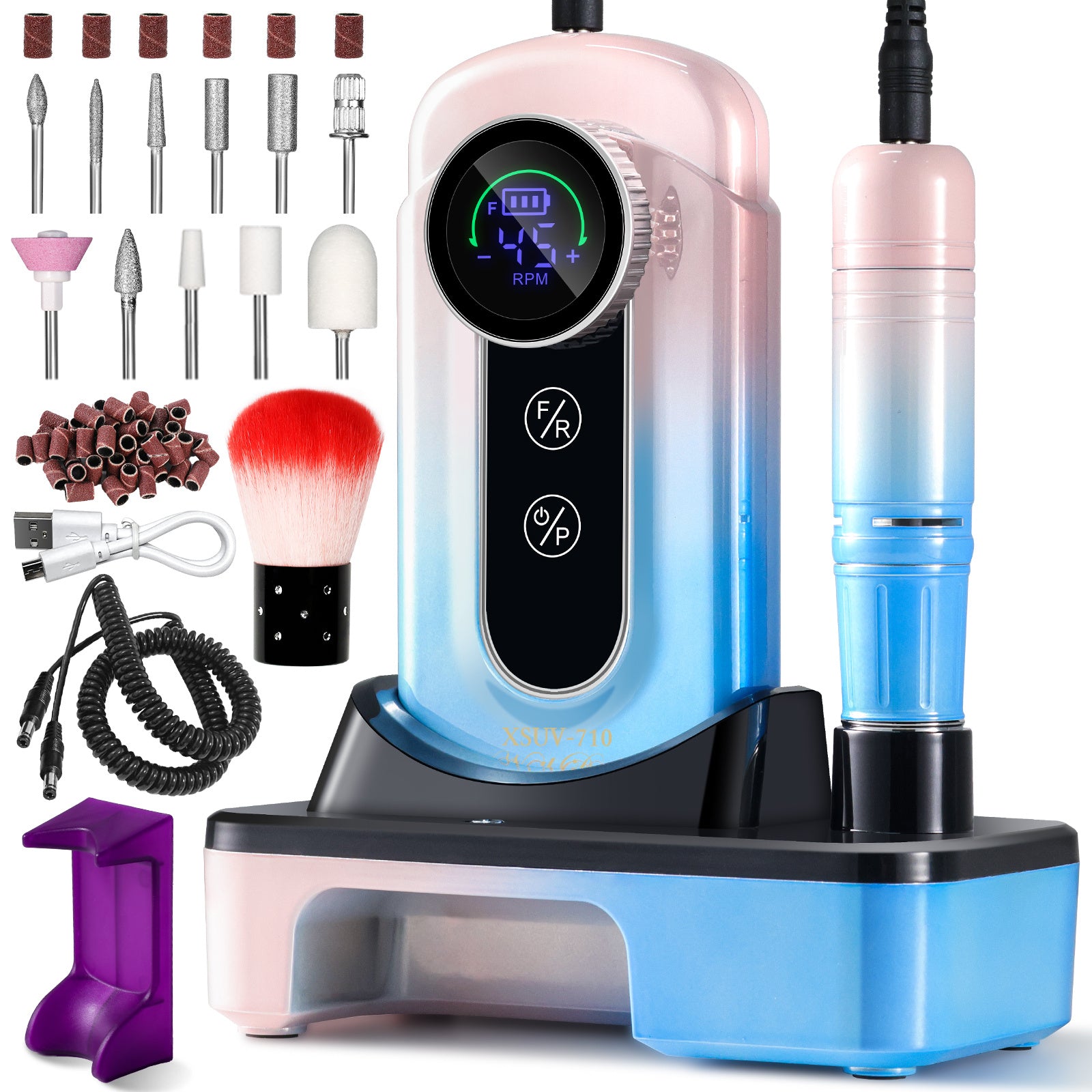 Nail Drill, Portable Electric Nail File 45000RPM, Rechargeable Nail Drill Professional With Bits & Base, For Acrylic Gel Nails, E-File Machine, Manicure Polishing, For Salon Home