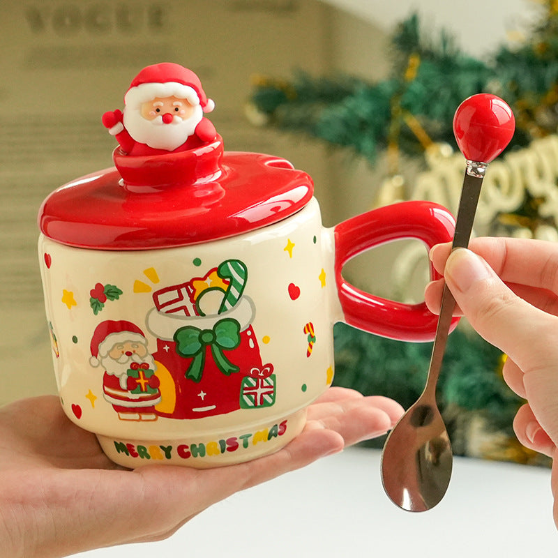 Good-looking Christmas Ceramic Cup With Lid Home Cartoon Cute