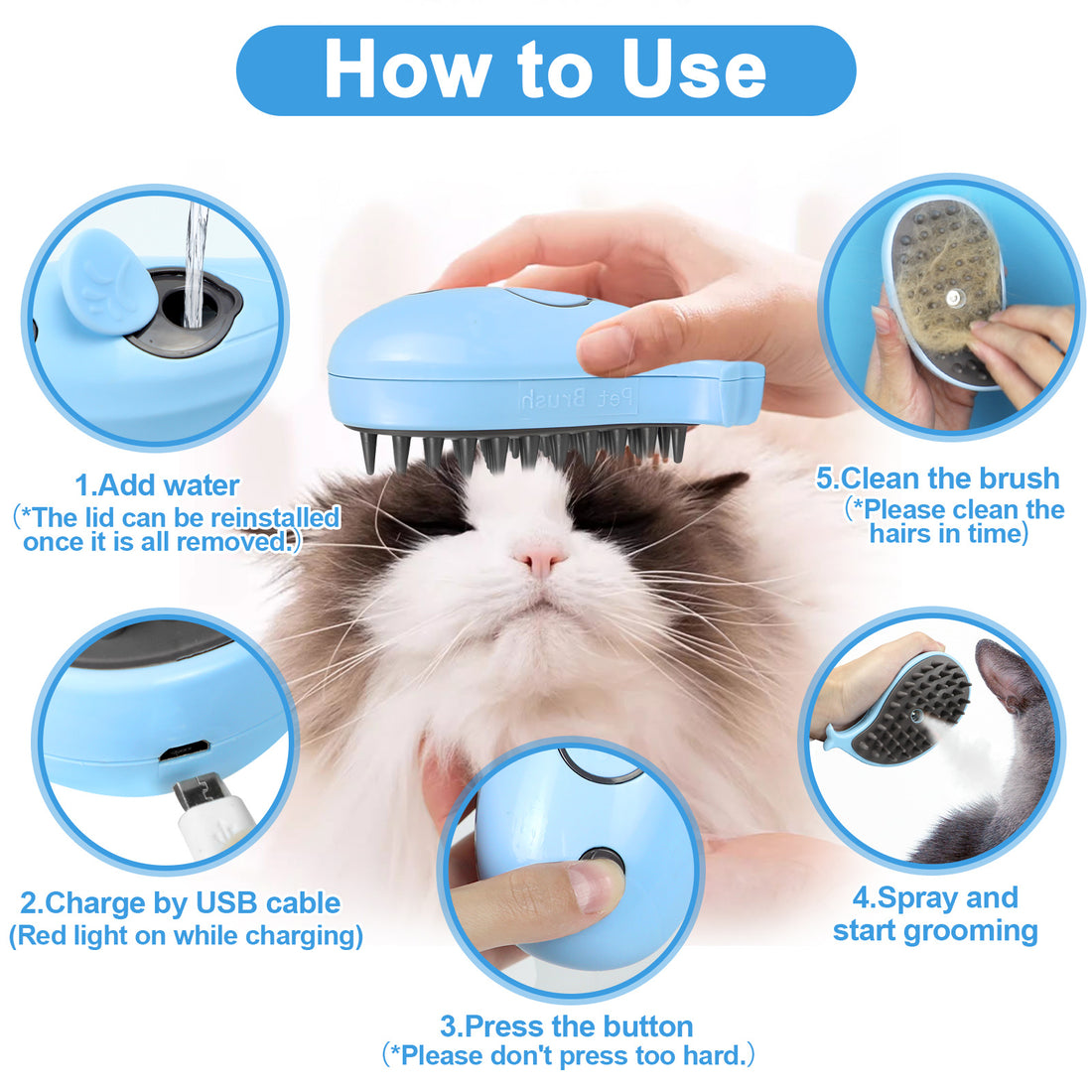 Cat Steam Brush For Shedding - Steamy Cat Brush For Indoor Cats, Cat Hair Steam Brush For Massage, Spritz Defur Comb For Cats, Pet Steamer For Dogs