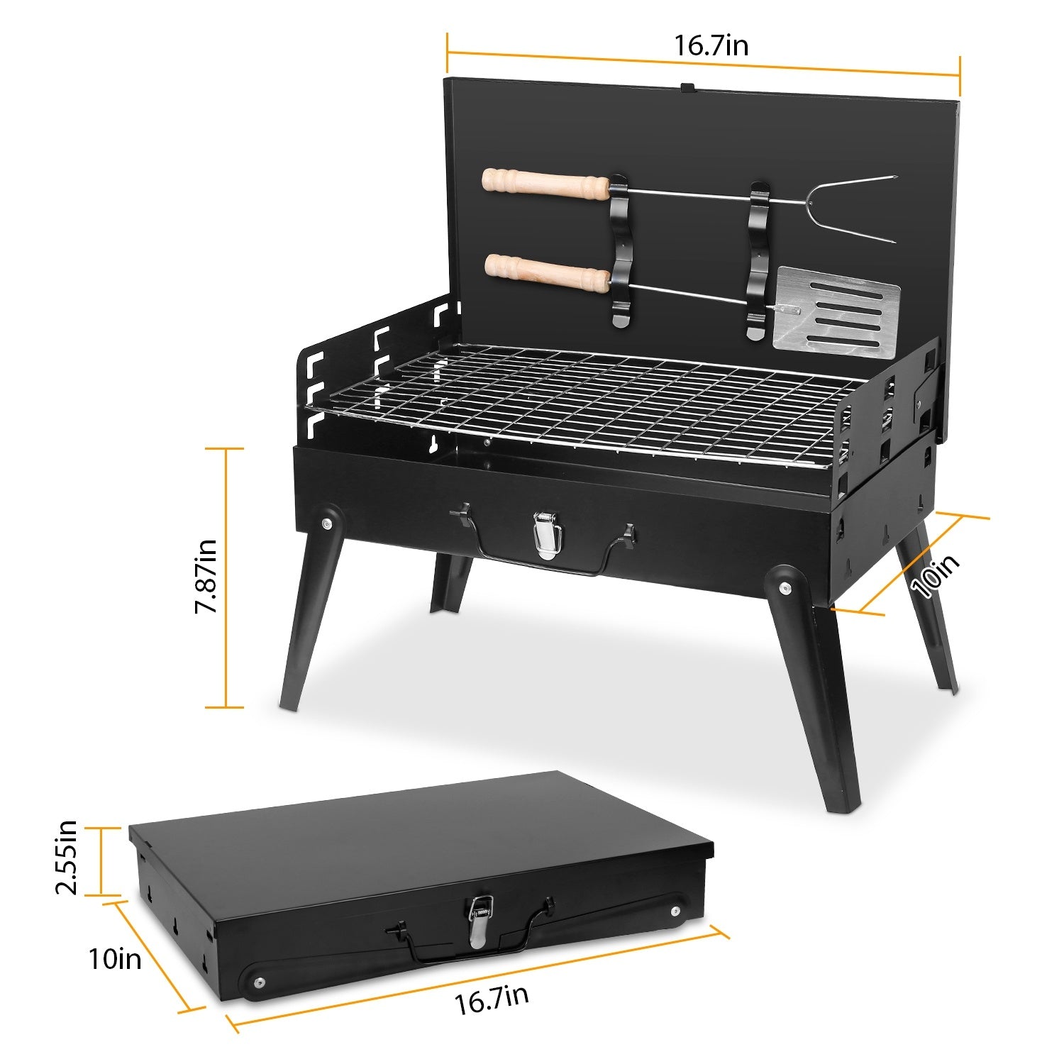 1Pc 16.7x10x17.7in Portable Charcoal Grill Foldable BBQ Suitcase Grill Shelf For Outdoor Camping Picnics Garden Grilling Fedex Shipping