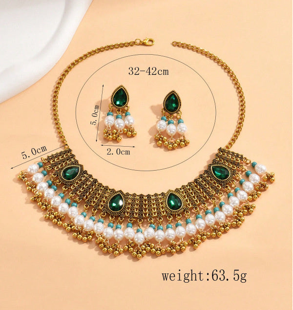 Drop Beads Two-piece Necklace Earrings Combination Suit