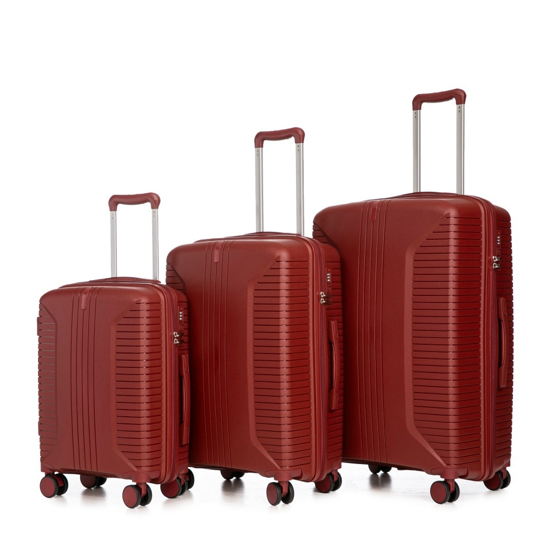 20   24   28  3 Pcs  Set In PP Spinner Wheel Luggage, Carry On Suitcase, Matching Color, Combination Lock