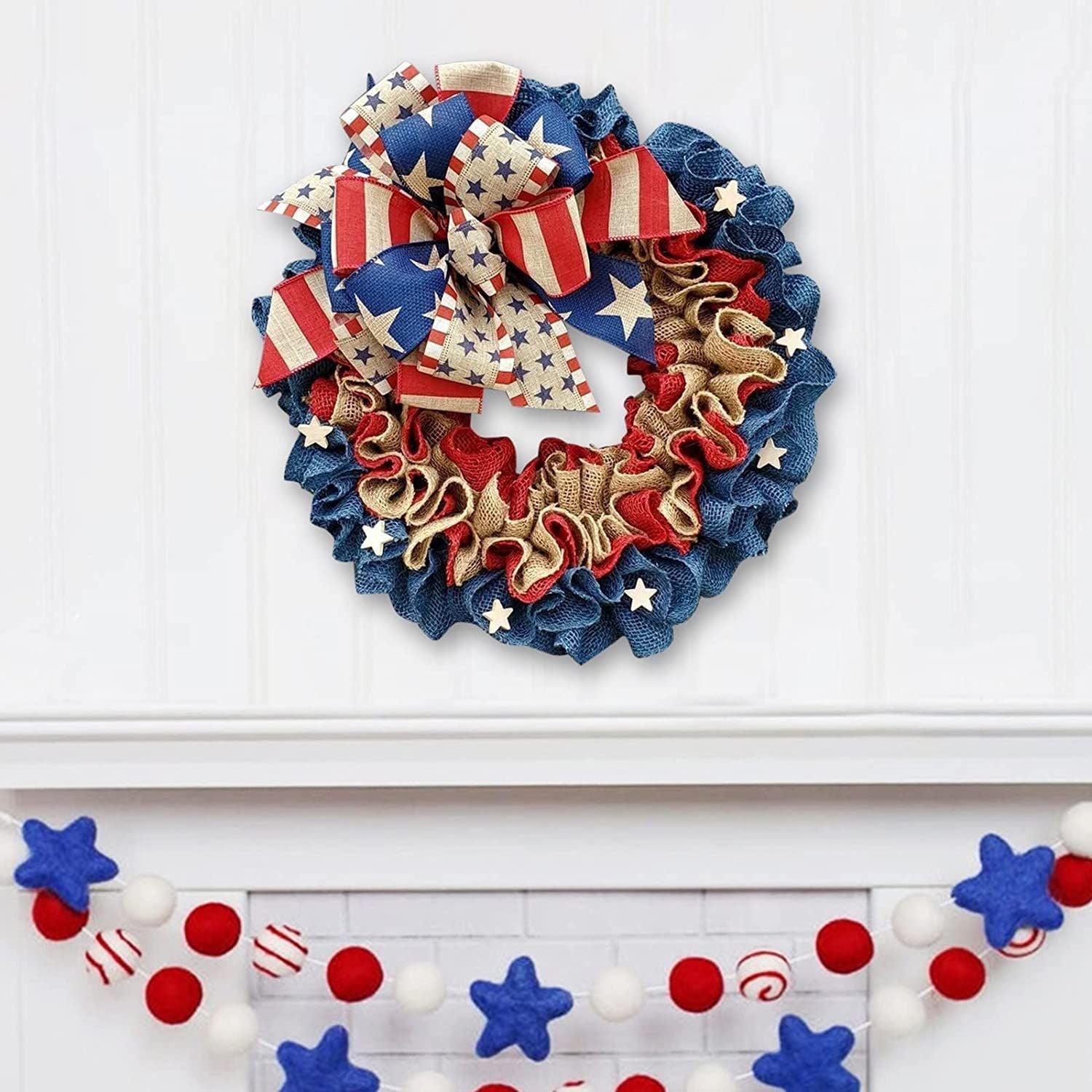 Patriotic Red White Blue Ribbon American Flag Garland