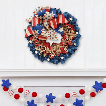 Patriotic Red White Blue Ribbon American Flag Garland