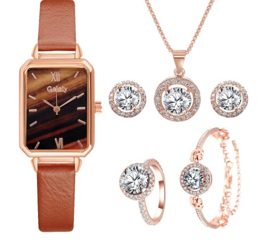 Korean Version Trend Square Head Green Plate Watch Set