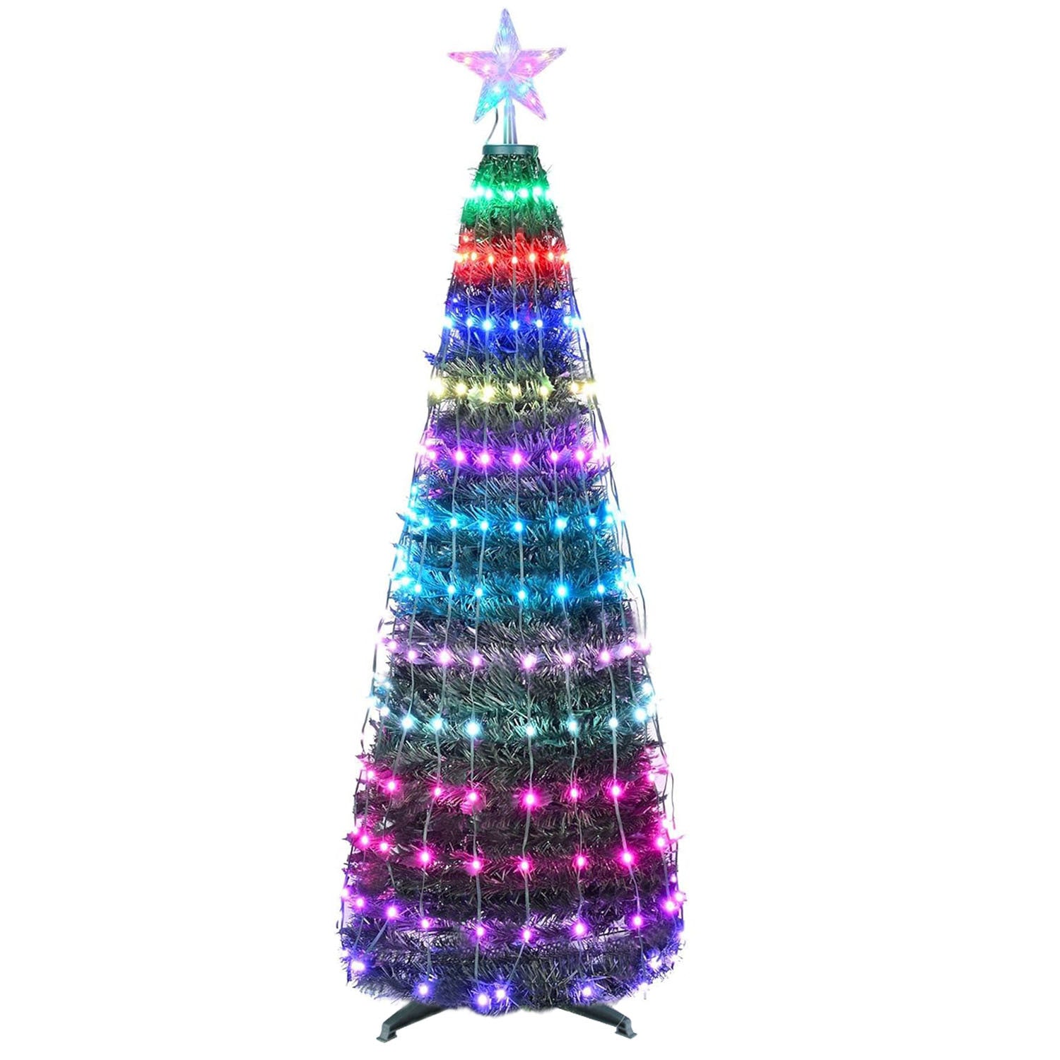 4.9FT S-5.9FT L Options -- 1Pc Collapsible Christmas Tree Light With Remote App Control IP65 Waterproof Customized Multi-Color Mode Timer Setting Work With Alexa Google