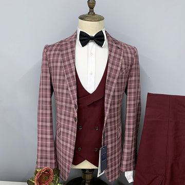 Men's Three-piece Fashion Personality Plaid Suit