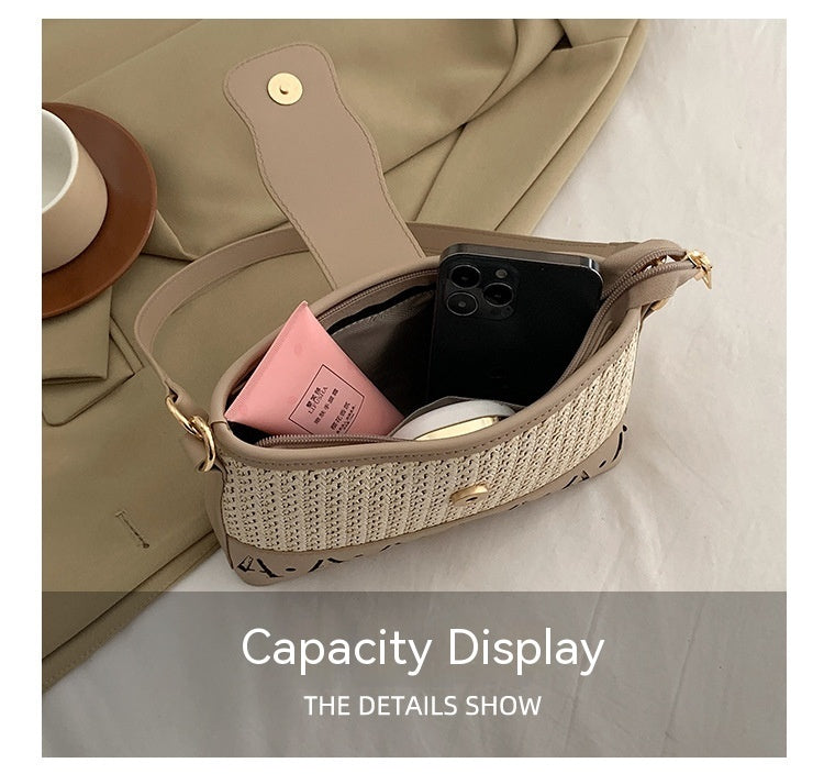 Summer Fashion Woven Female Niche Korean Style Advanced Texture Letters Hollow Shoulder Bag