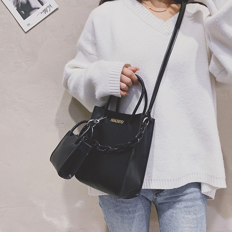 Pu Two-piece Messenger Bag Urban Simple Solid Color Chain Portable