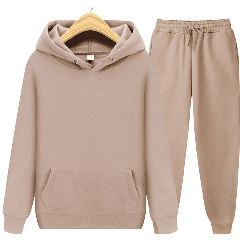 Men's Sports Ribbed Cuffs Hem Hooded Solid Color Pullover Sweater Set