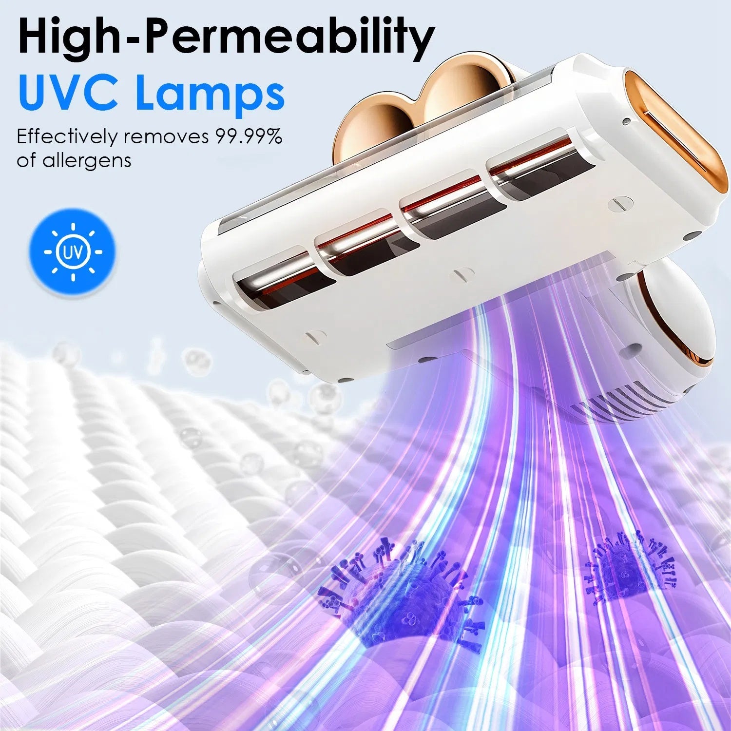 1Pc Mattress Vacuum Cleaner 16Kpa Bed Vacuum Cleaner Handheld Vacuums With Ultrasonic & UVC Light 18000 RPM Brushroll Rotation Dual Dust Bins Washable Filters For Bed Pillows Cribs Sofa