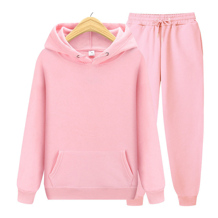 Men's Sports Ribbed Cuffs Hem Hooded Solid Color Pullover Sweater Set