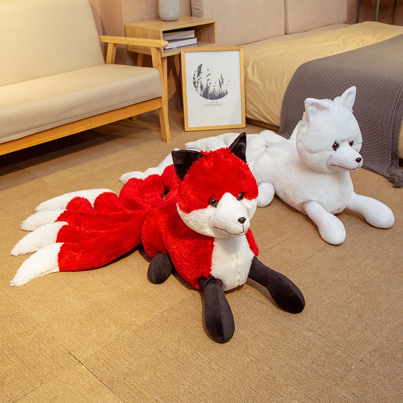 Cartoon nine-tailed white fox doll