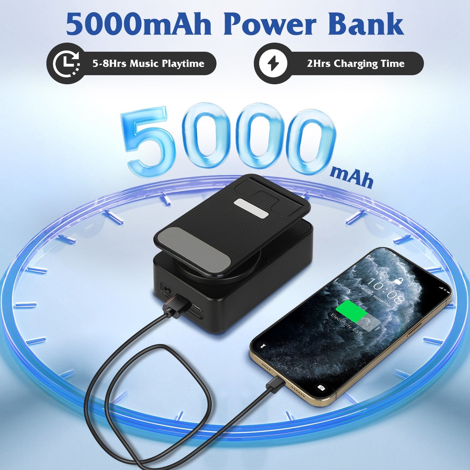 1Pc 4 In 1 Foldable Wireless Speaker Phone Stand With Power Bank 360Degree Rotatable Stand Wireless Speaker 5000mAh Battery RGB Light For Phones IPads