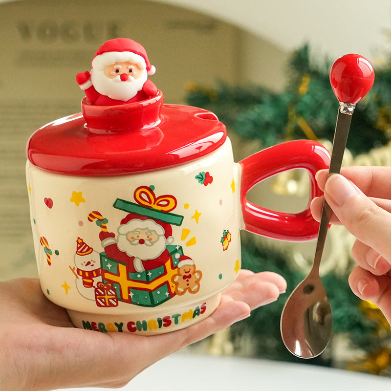 Good-looking Christmas Ceramic Cup With Lid Home Cartoon Cute