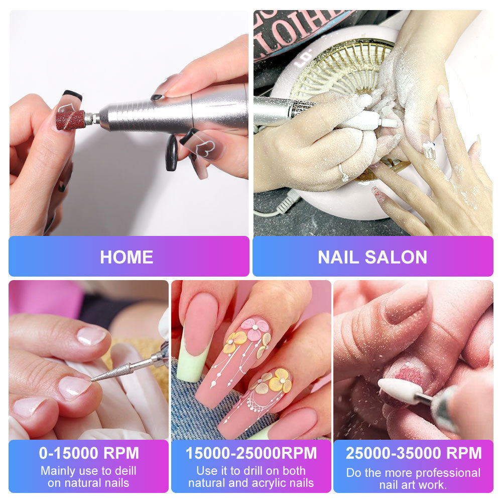 Professional Electric Nail Drill, 45000 RPM Cordless Rechargeable E-File Machine, With 12 Bits, Sanding Bands, LCD Display For Acrylic Gel Nails