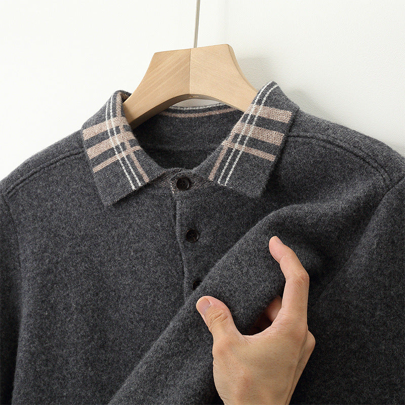 POLO Lapel Pullover Multicolor Casual Loose Cashmere Knitted Bottoming Shirt