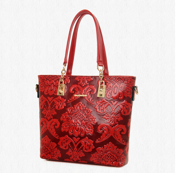 National wind embossed pure color mother bag six-piece rose women's Messenger bag