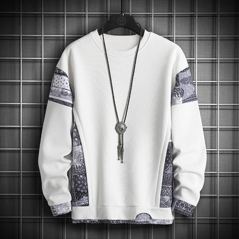 Men's Plus Size Waffle Contrast Color Stitching Sweatshirt