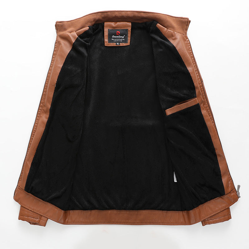 Men's plus velvet PU leather jacket