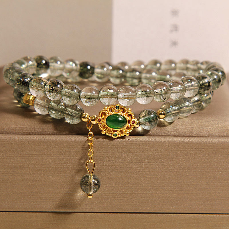 New Chinese Style Green Phantom Quartz Crystal Double Ring Bracelet