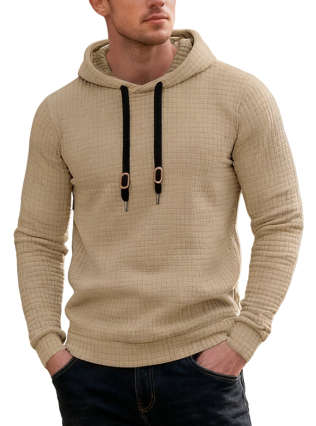 Men's Casual Long-sleeved Hooded Plaid Sweatshirt