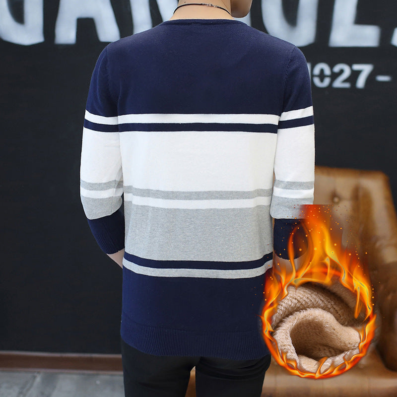 Winter New Men's Velvet Padded Sweater Youth Korean Leisure Warm Men's Knitwear