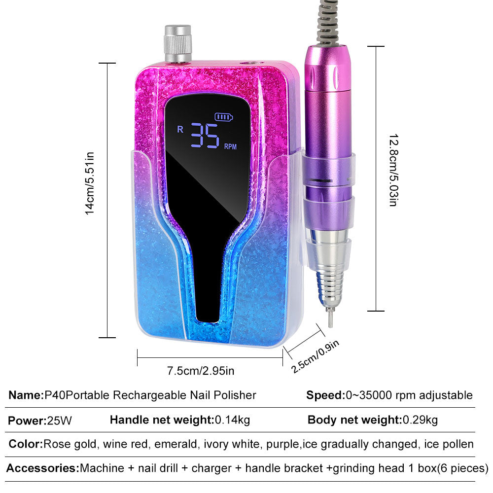 Professional Electric Nail Drill, 45000 RPM Cordless Rechargeable E-File Machine, With 12 Bits, Sanding Bands, LCD Display For Acrylic Gel Nails