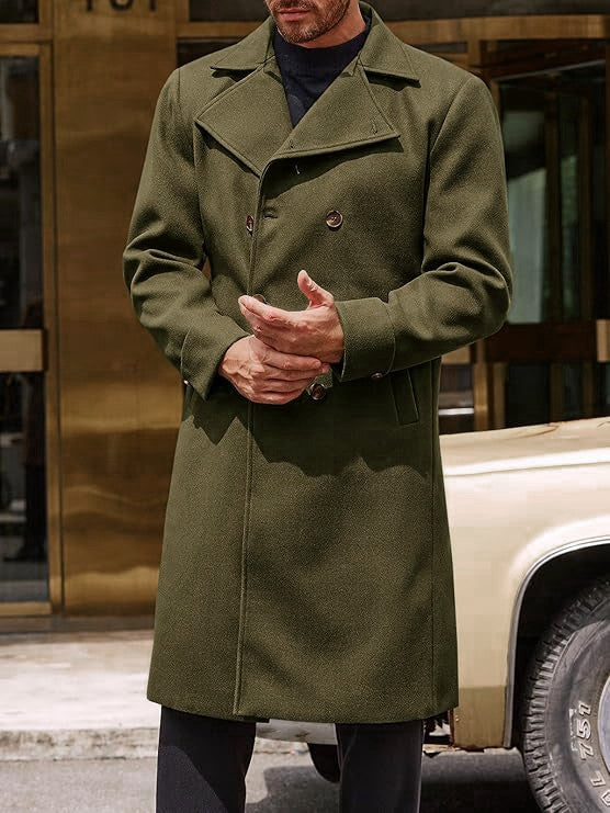 Woolen Male Double-breasted Thickened Woolen Trench Coat