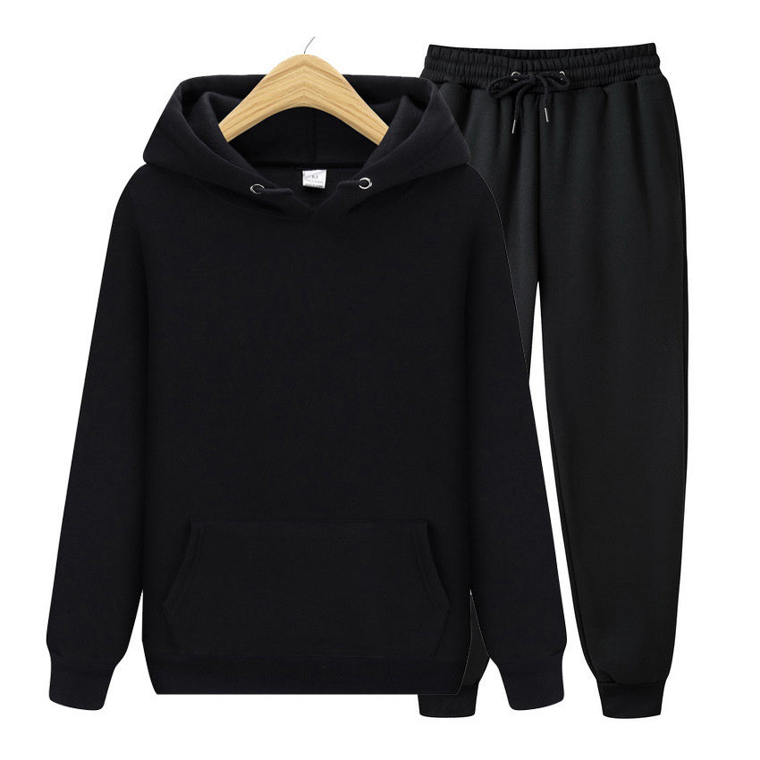 Men's Sports Ribbed Cuffs Hem Hooded Solid Color Pullover Sweater Set
