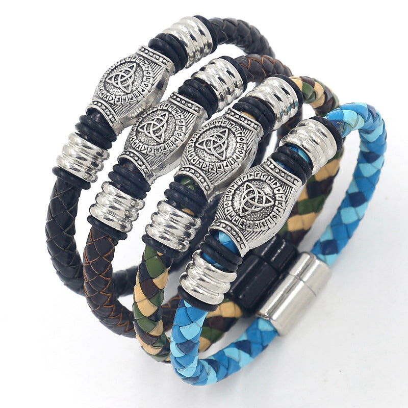 Alloy Magnetic Buckle Leather Rope Hand Weaving Bracelet