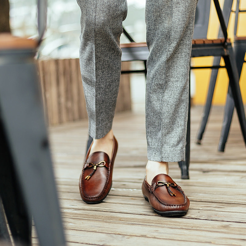 Handmade Shoes British Casual Slip-on Leather Toe Layer Cowhide