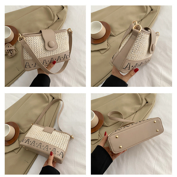Summer Fashion Woven Female Niche Korean Style Advanced Texture Letters Hollow Shoulder Bag
