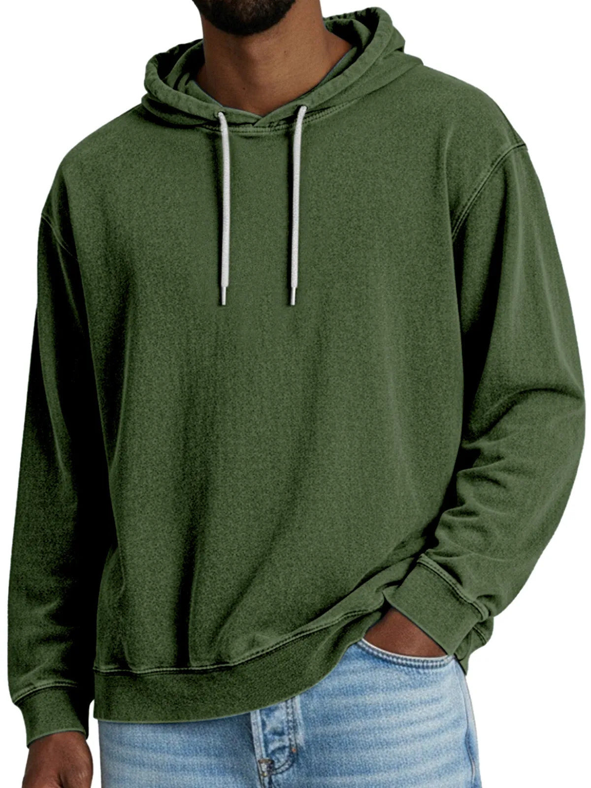 Casual Solid Color Hooded Long-sleeved Sweatshirt Men