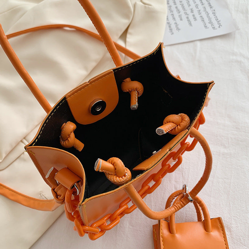 Pu Two-piece Messenger Bag Urban Simple Solid Color Chain Portable