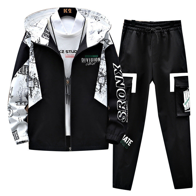 New Fashion Casual Lapel Jacket Cargo Pants Set