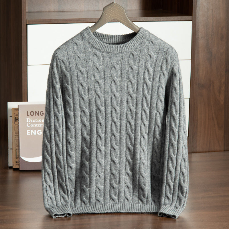 Pure Cashmere Shirt Men's Round Neck Three-strand Thickening