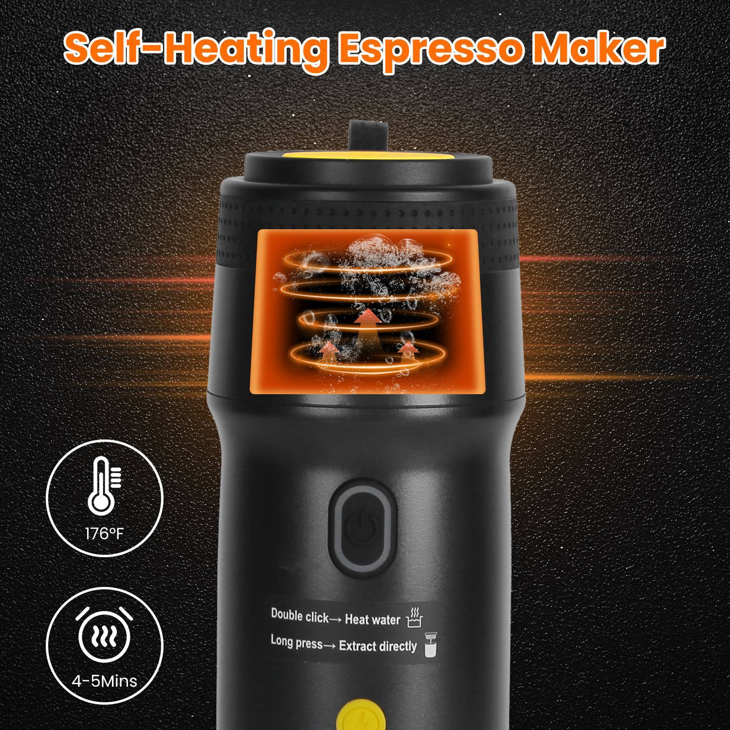 1Pc Portable Electric Espresso Machine Cordless Coffee Maker Self Heating Car Espresso Maker With Anti Dry Burn Fit For Ground Coffee NS DG Capsules For Car Camping Hiking RV Home Office