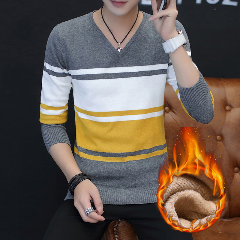 Winter New Men's Velvet Padded Sweater Youth Korean Leisure Warm Men's Knitwear