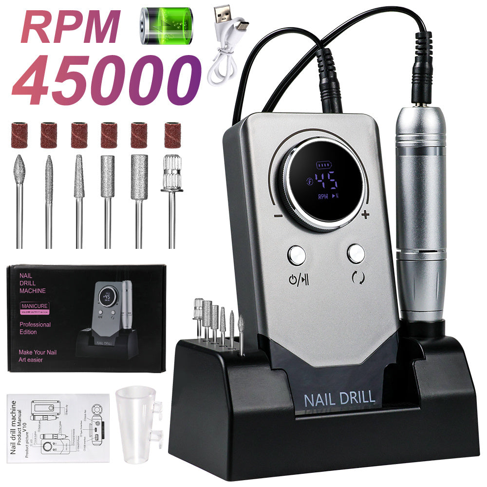 Electric 45000RPM Nail Drill Machine Rechargeable Portable Nail File Electric DIY Nail Drill Kit With Smart LCD Screen For Gel Nail Manicure And Pedicure Reflective Body Etc