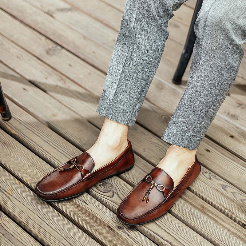 Handmade Shoes British Casual Slip-on Leather Toe Layer Cowhide