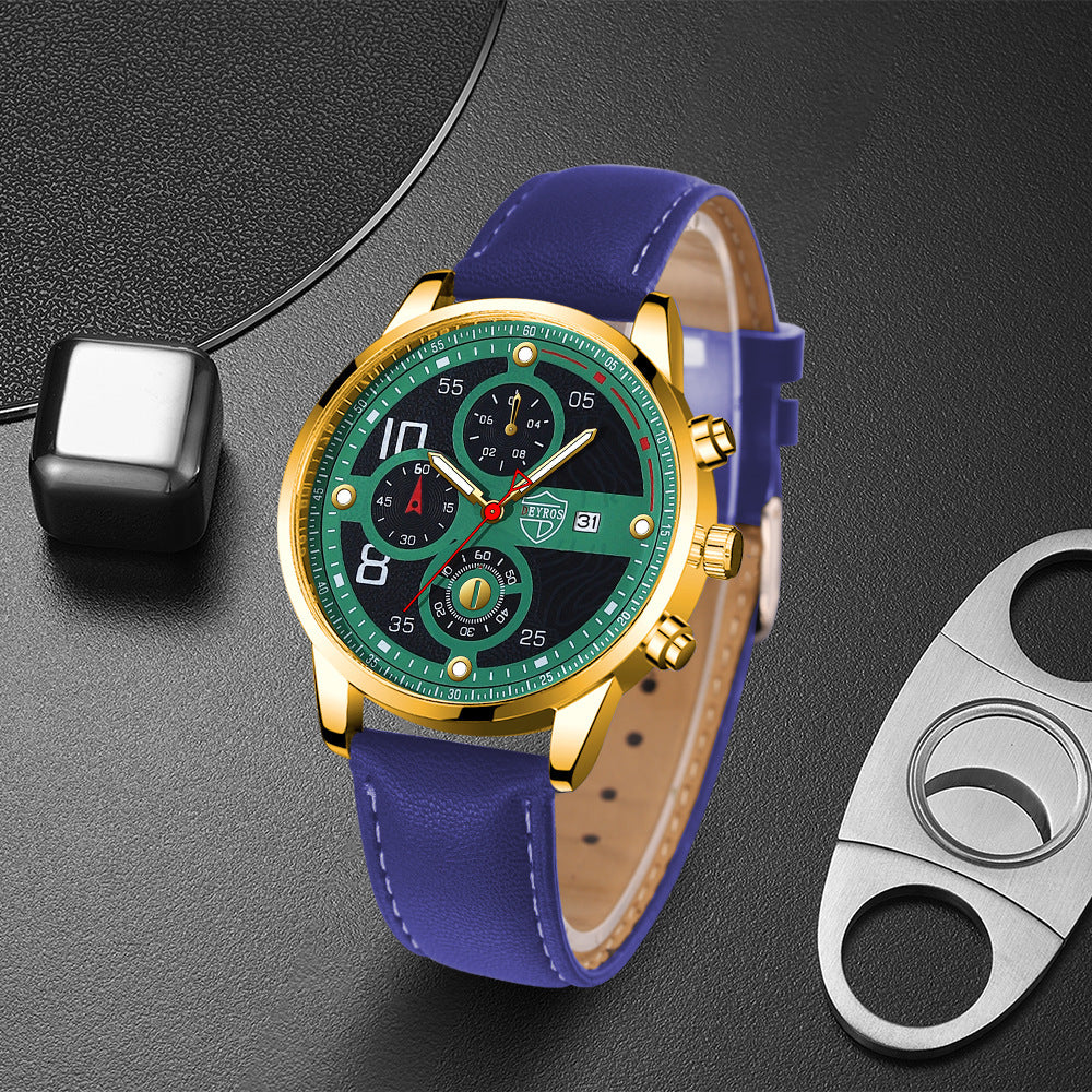 Men's Calendar Quartz Leather Strap Luminous Watch