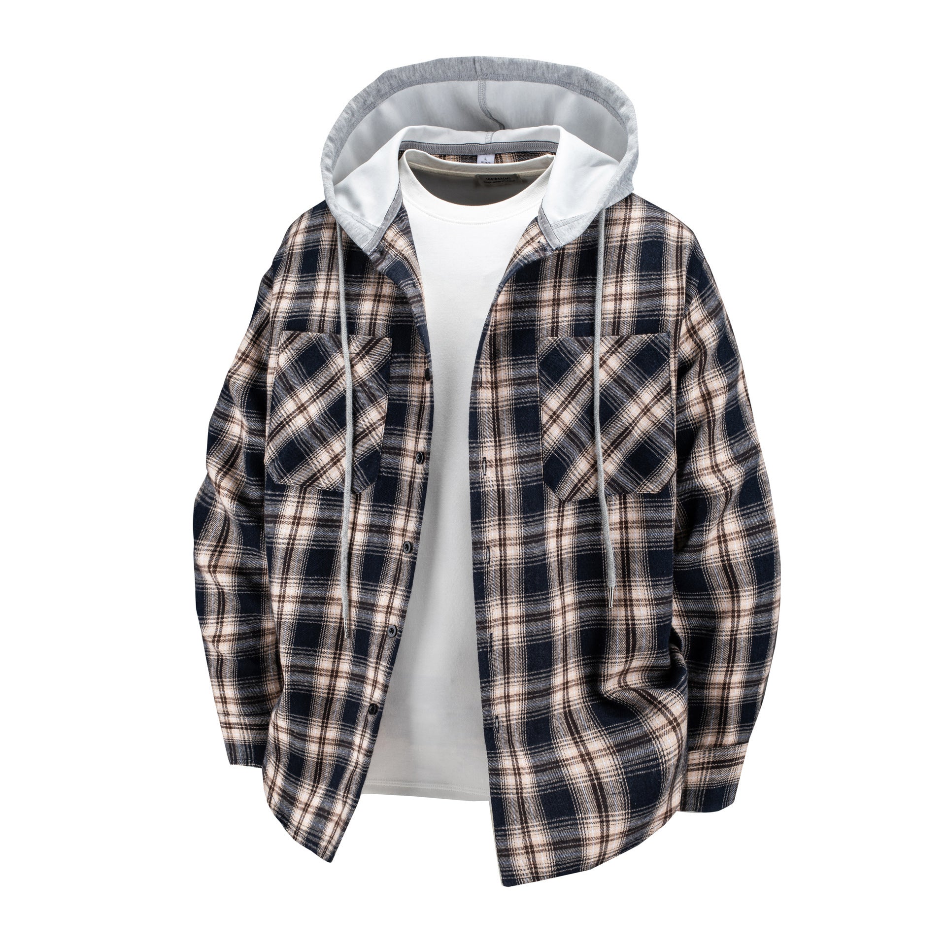 Hooded Men's And Women's Same Plaid Shirt Spring And Autumn