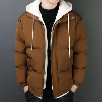 Fake Two-piece Men's Windproof Warm Hooded Cotton Jacket Thickened